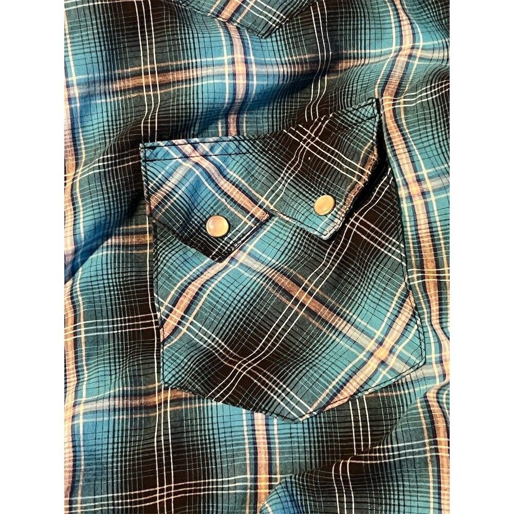 Wrangler Shirt Mens XL Blue Plaid Short Sleeve Pearl Snap Button Western Casual - Picture 6 of 7